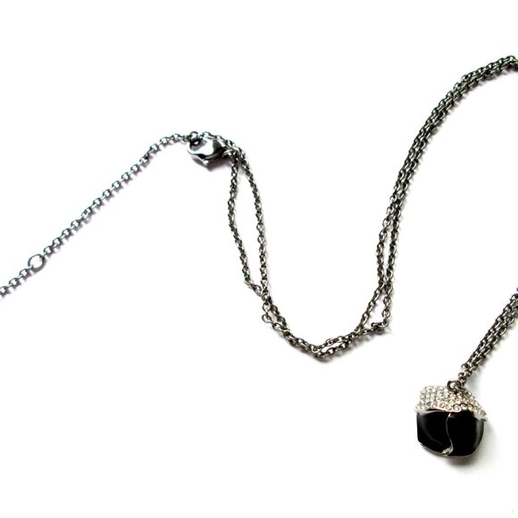 🖤🌹 Swarovski Black Rose Pendant Necklace Enamel Pave Crystal Dark Silver Tone - Picture 5 of 13